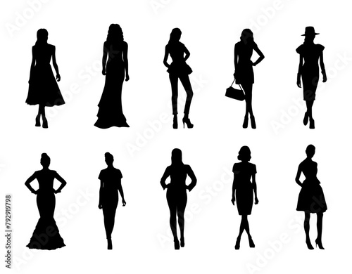 silhouette of a woman  beautiful girls Vector, Woman fashion model silhouettes set, vector silhouette design, isolated white background