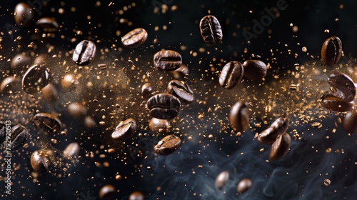 Floating Coffee Beans with Sparks © Natali