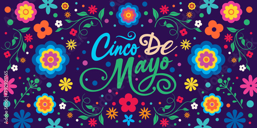 Cinco de Mayo background with Happy Cinco de Mayo text, logo, vector, frame, pattern, template for Cinco de Mayo banner printable, fiesta, party, poster, flyer, card, May 5, federal holiday in Mexico