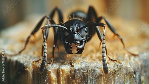 Closeup of black ants showcasing their social structure foraging behavior and ecological significance. Concept Ants, Social Structure, Foraging Behavior, Ecological Significance photo