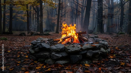 Wilderness Survival Skills Workshop in Remote Forest Teaches Firemaking and Shelter Building. Concept Wilderness Survival, Skills Workshop, Remote Forest, Firemaking, Shelter Building