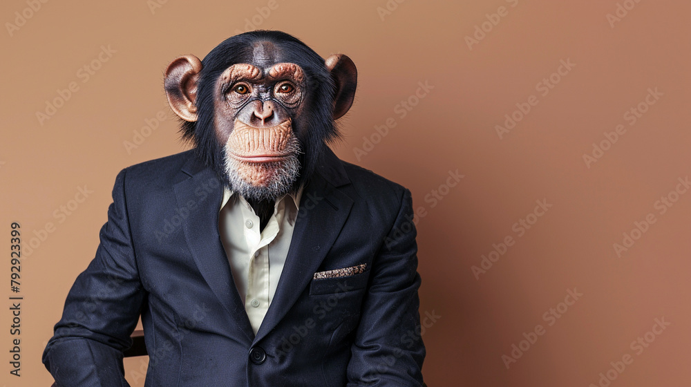 Anthromophic friendly Monkey wearing suite formal business studio shot Anthromophic friendly Monkey wearing suite formal business studio shot