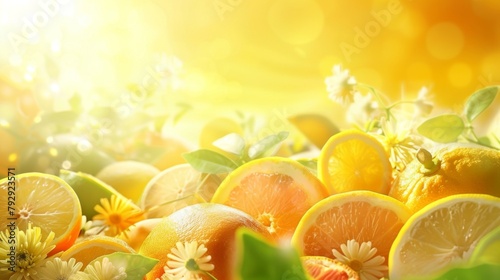 Citrus Burst: Fresh Orange Slices and Blossoms in Sunny Ambiance
