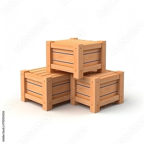 Wooden storage crates isolated on white background 3D cartoon minimal cute business concept © kamon