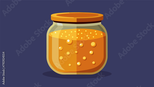 A small jar of amber honey with delicate flecks of pollen visible enticing taste testers with its unique flavor profile..