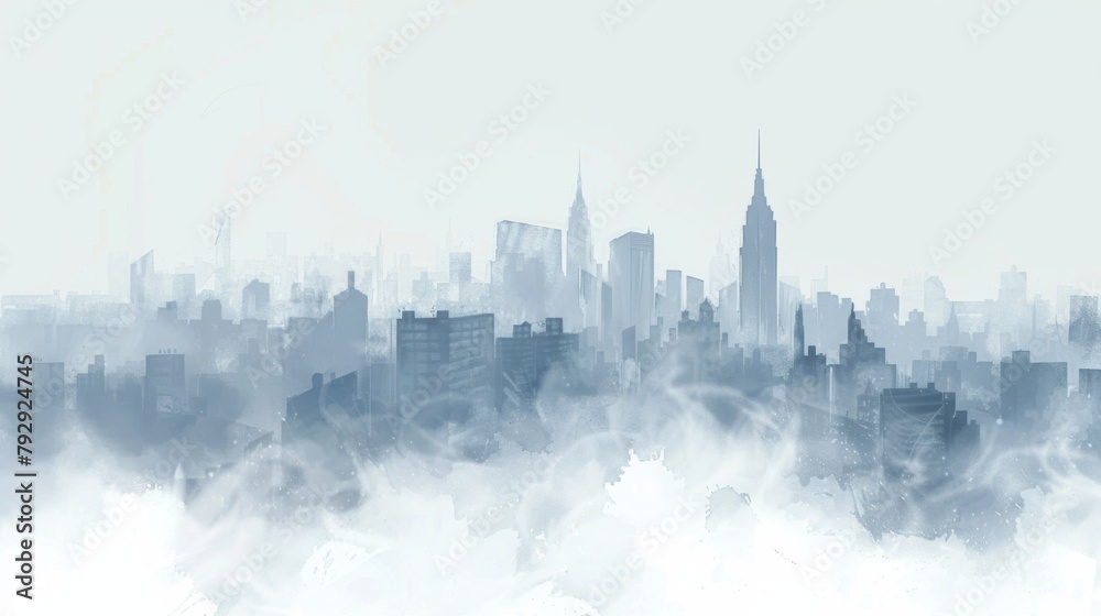 Ethereal Cityscape Shrouded in Misty Watercolor Hues