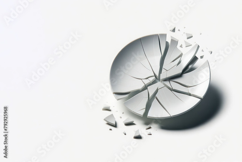 Broken plate on light background. Space for text.