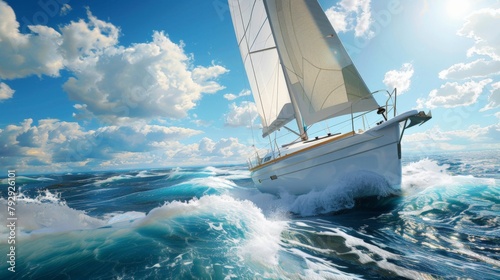 modern Beneteau sailing yacht under sail photo