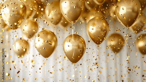 Balloon birthday background confetti anniversary happy gold party balloon white.
