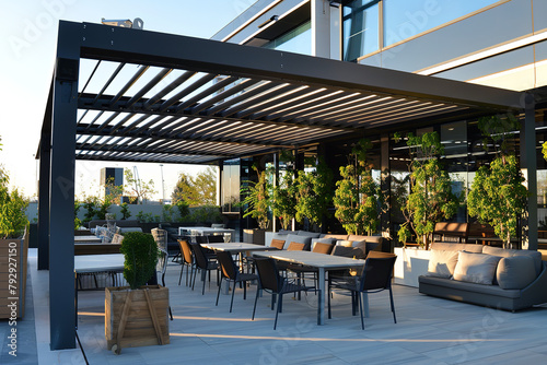 bioclimatic pergola on a commercial building’s terrace
