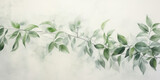 Ethereal green branches delicately painted over a soft white textured background, embodying a serene and artistic vibe.