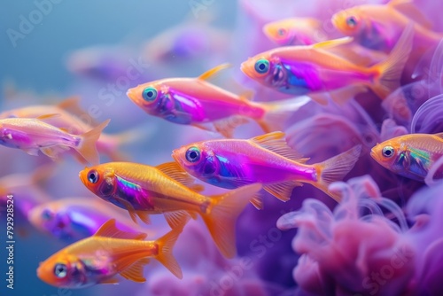 Vibrant tetra fish swimming in aquarium photo