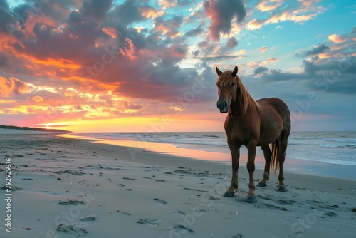Twilight Trot  Horse on Sandy Seashore