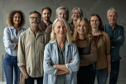 Portrait of a group of senior people standing together with arms crossed