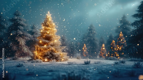 Enchanting Winter Wonderland: Festive Tree in Snowy Serenity