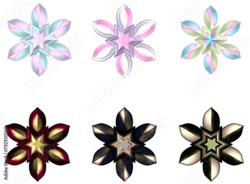 3d shiny colorful floral star stickers 32