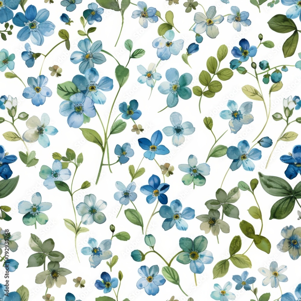 Delicate Blue Floral Pattern on a White Background for Design