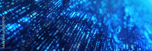 Futuristic Blue Binary Code Data Stream on Computer Monitor for Background
