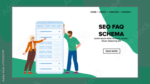 snippets seo faq schema vector. google structured, content website, optimization search snippets seo faq schema web flat cartoon illustration