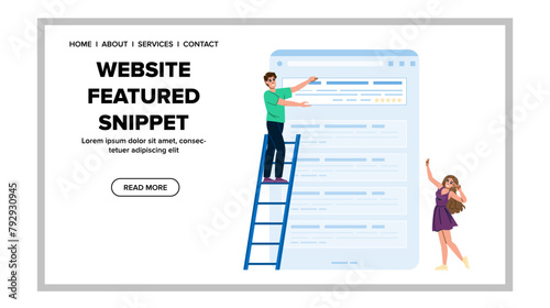 seo website featured snippet vector. content ranking, algorithm visibility, traffic click seo website featured snippet web flat cartoon illustration