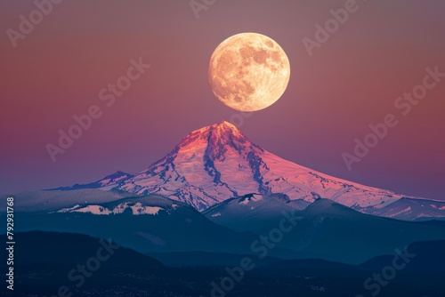 Full Moon Over Snow-Capped Mountains