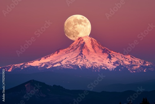 Full Moon Over Snow-Capped Mountains