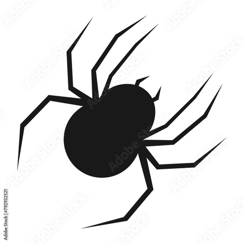 Black spider silhouette, close up spider, isolated scary big spider, poisonous insect, arachnophobia background, spider vector icon