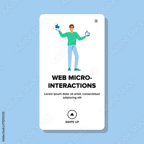 swipe web microinteractions vector. tap drag, animate load, reveal expand swipe web microinteractions web flat cartoon illustration