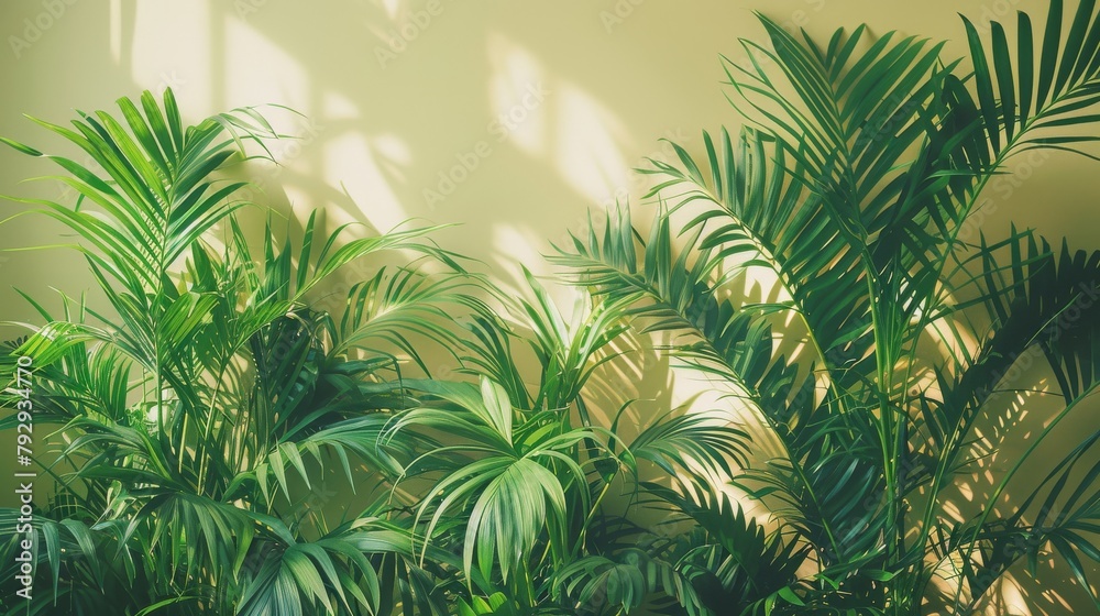 Green indoor plants basking in soft light with shadows Green indoor plants basking in soft light with shadows
