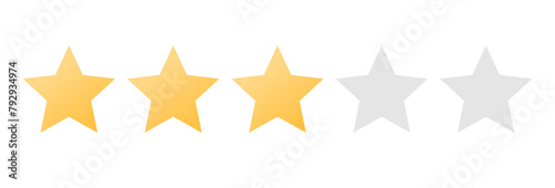 Rating sticker icon with three golden stars on a white background. Flat design. White background. Isolated vector icon. Vector golden background. Vector graphics.