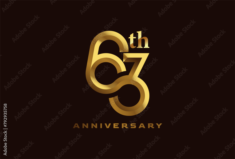 Golden 63 year anniversary celebration logo, Number 63 forming infinity icon, can be used for birthday and business logo templates, vector illustration Golden 63 year anniversary celebration logo, Number 63 forming infinity icon, can be used for birthday and business logo templates, vector illustration
