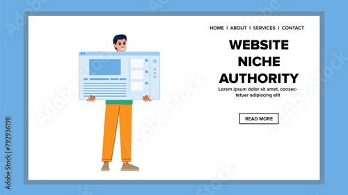 seo website niche authority vector. traffic ranking, domain engagement, relevance trust seo website niche authority web flat cartoon illustration