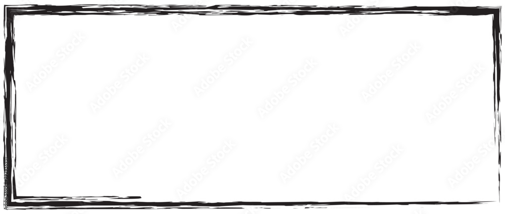 Rectangular frame or border drawn by brush. Hand scratched area with pencil or pen. Grunge image. Stock Photo.