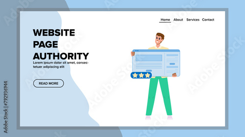 content website page authority vector. domain trust, links quality, traffic optimization content website page authority web flat cartoon illustration photo