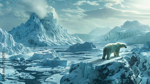 north pole landscape,  polar bear in polar regions, winter season photo