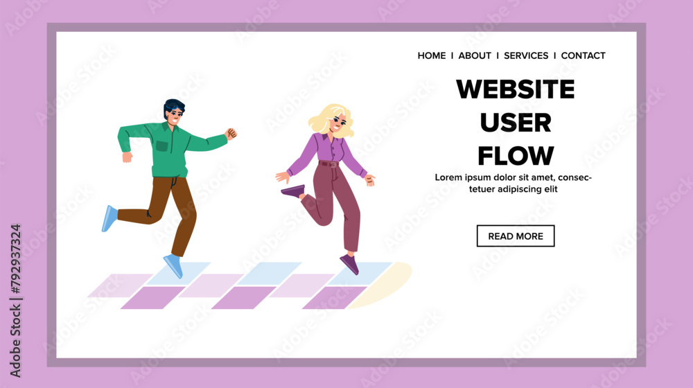 conversion website user flow vector. funnel engagement, usability experience, interface behavior conversion website user flow web flat cartoon illustration