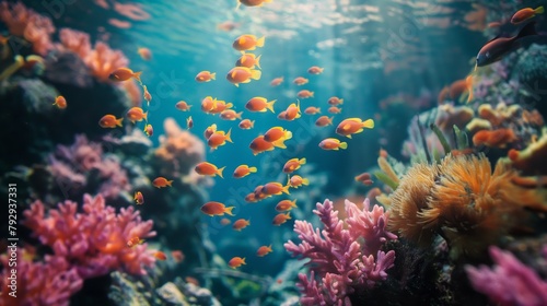 Underwater Ecosystem Teeming with Tropical Fish