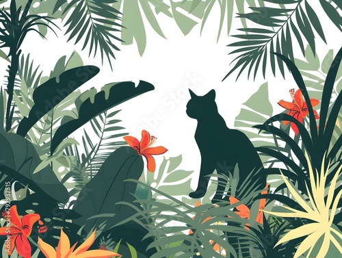 Fierce Feline Instinct A Lone Jungle Cat Prowls Through a Tropical Rainforest Paradise photo