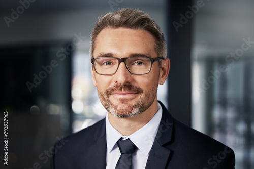Happy, portrait and mature man in office of startup law firm or company, professional and proud. Businessman, entrepreneur and ceo of legal agency, pride and confident for growth of business.