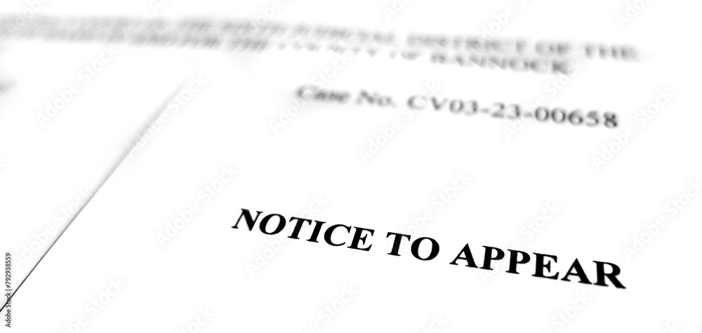 Court Filing Legal Document Notice to Appear in Court