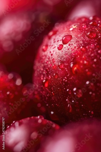A sumptuous close-up of a cranberry glistens with water droplets