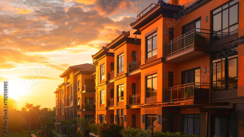 Bright yellow facade of an apartment building adds a cheerful touch to the urban landscape, inviting optimism.