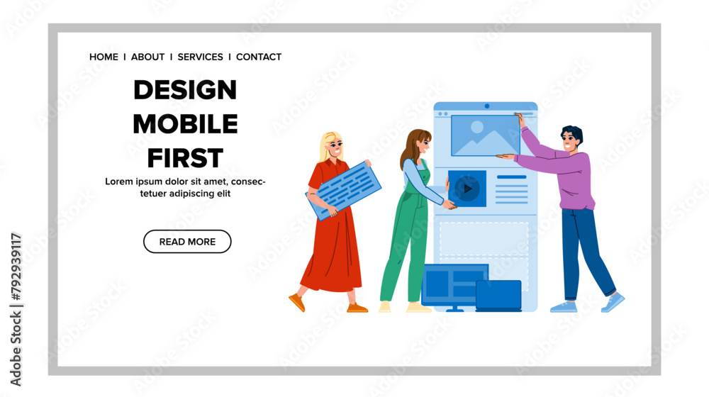 layout design mobile first vector. user friendly, interface navigation, minimalist aesthetic layout design mobile first web flat cartoon illustration layout design mobile first vector. user friendly, interface navigation, minimalist aesthetic layout design mobile first web flat cartoon illustration