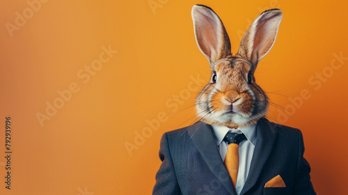Animal rabbit concept Anthromophic friendly rabbit wearing suite formal business