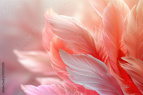 A closeup of feathers in shades of pink and red, with an abstract background that suggests the softness or movement associated with these colors. Created with Ai © Image Innovate