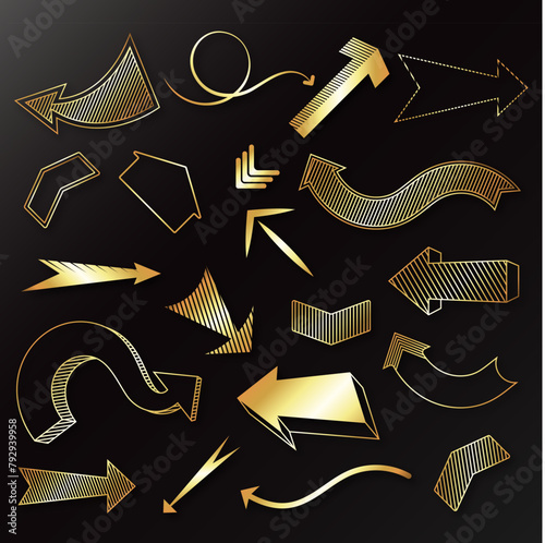 Set of beautiful golden geometric arrows design elements