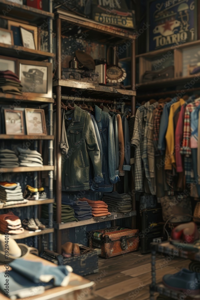 Fototapeta premium vintage clothing store interior showcasing trendy fashion items