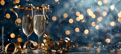 Festive New Year Bokeh with Champagne and Golden Accents