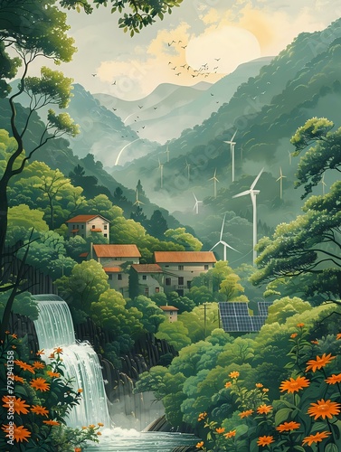 Renewable Energy in Action: Hydroelectric Dam, Wind Turbines, Solar Panels