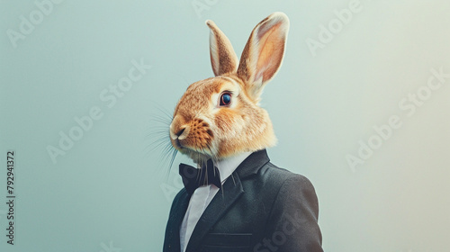  Anthromophic friendly rabbit wearing suite formal business © Cyprien Fonseca